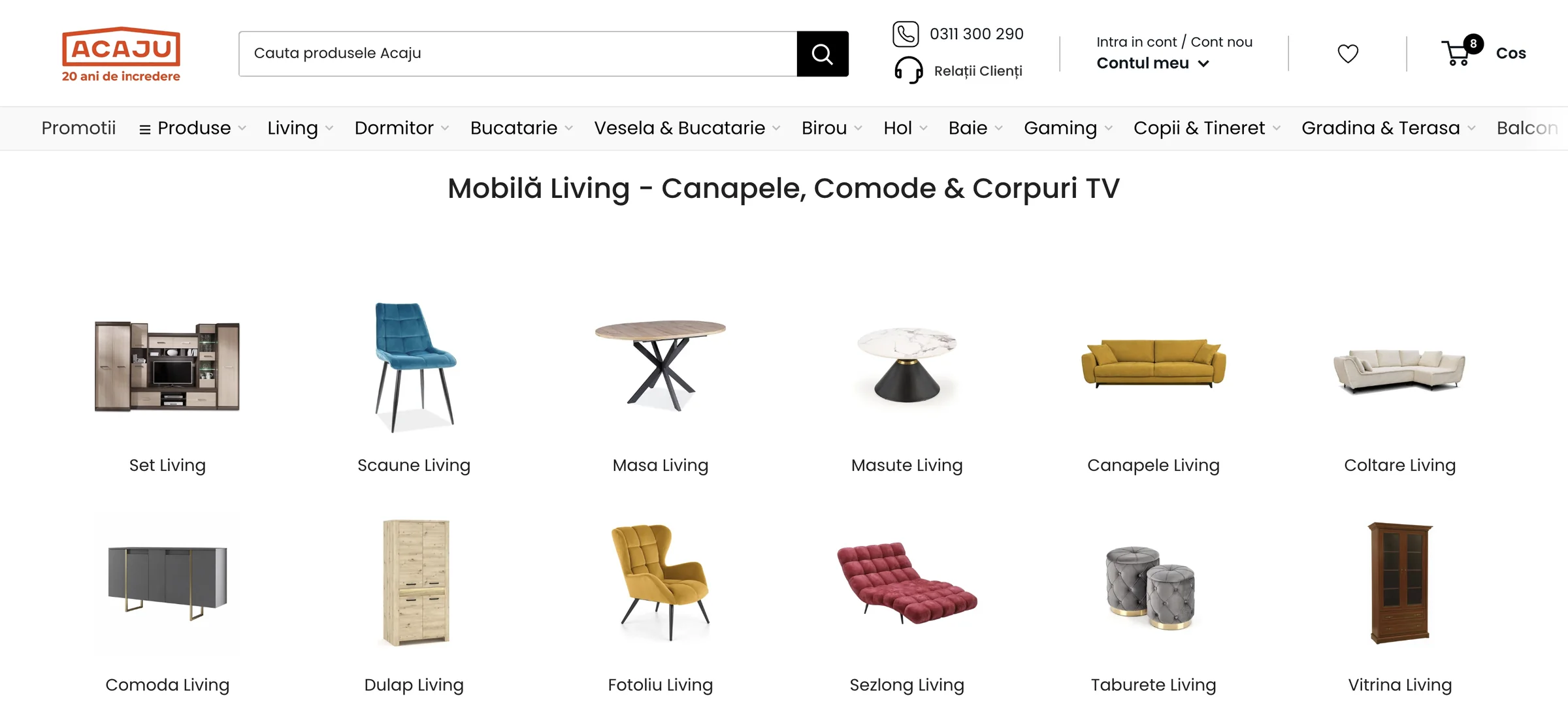Acaju — Living room category navigation