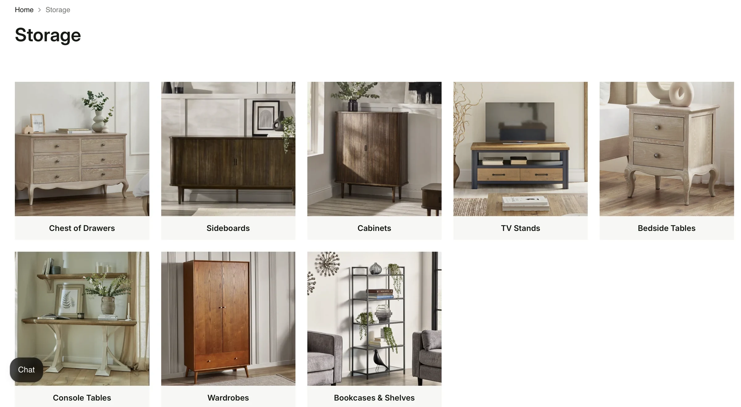 Ashford Furniture — Clear sub-categories make a broad furniture range easier to browse.
