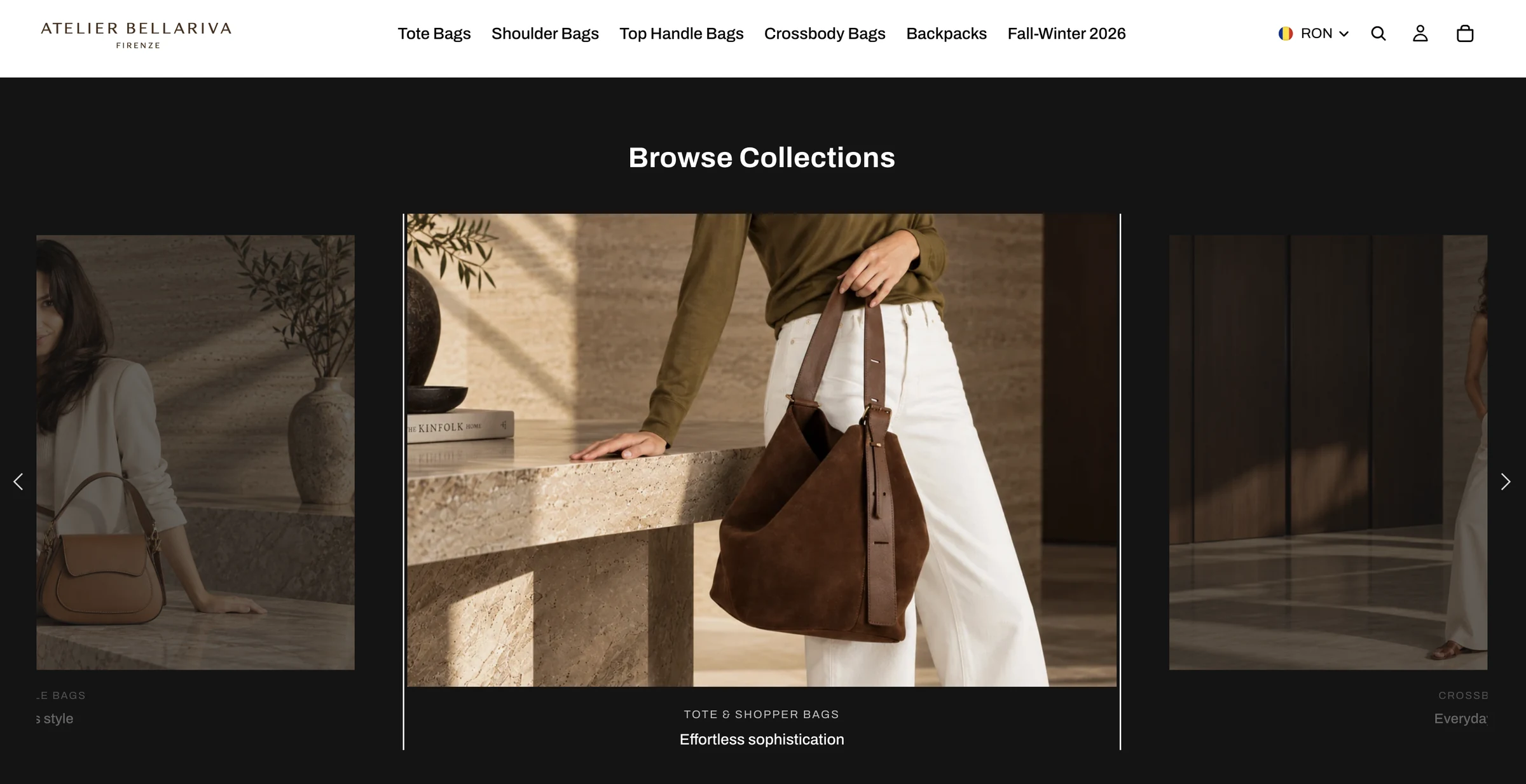 Atelier Bellariva — A visual collection browser for the leather goods range.