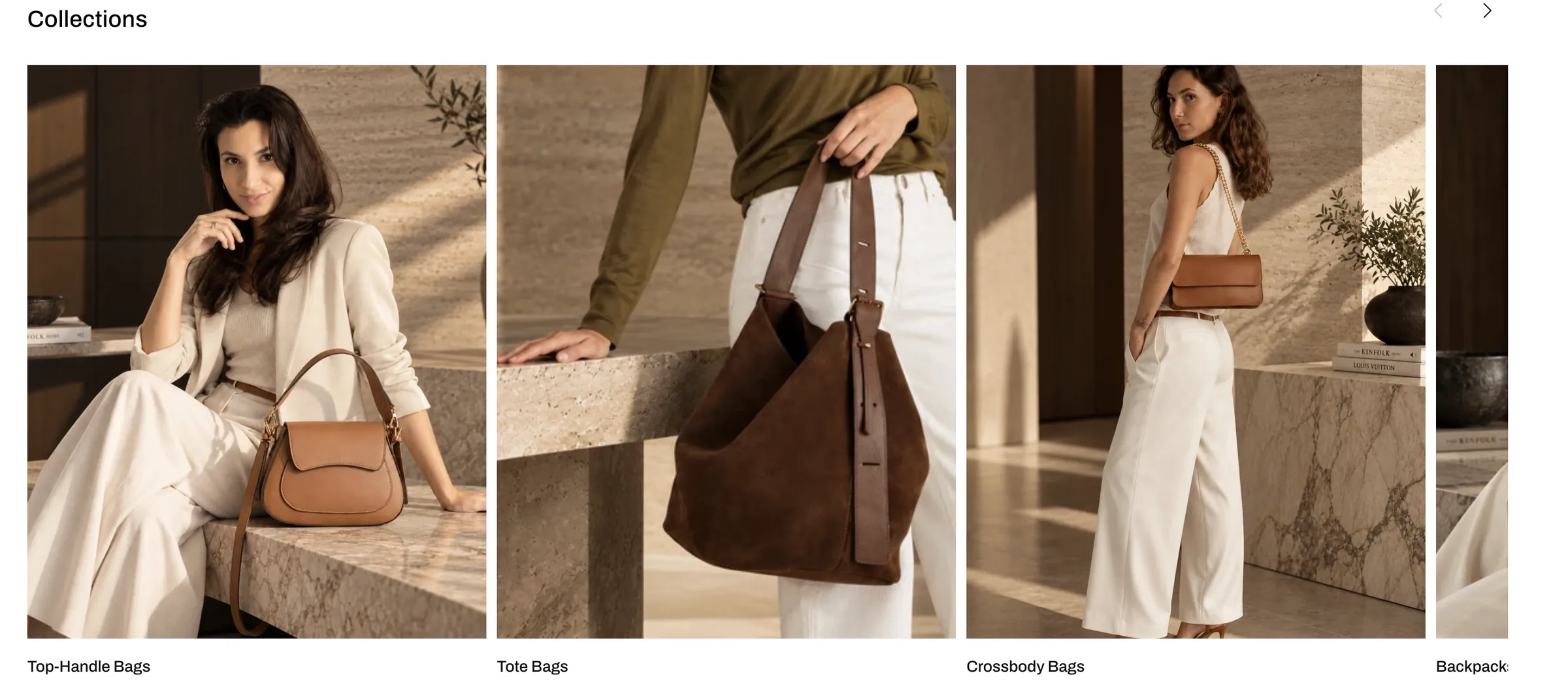 Atelier Bellariva — Visual collection navigation for top-handle bags, tote bags and crossbody bags.