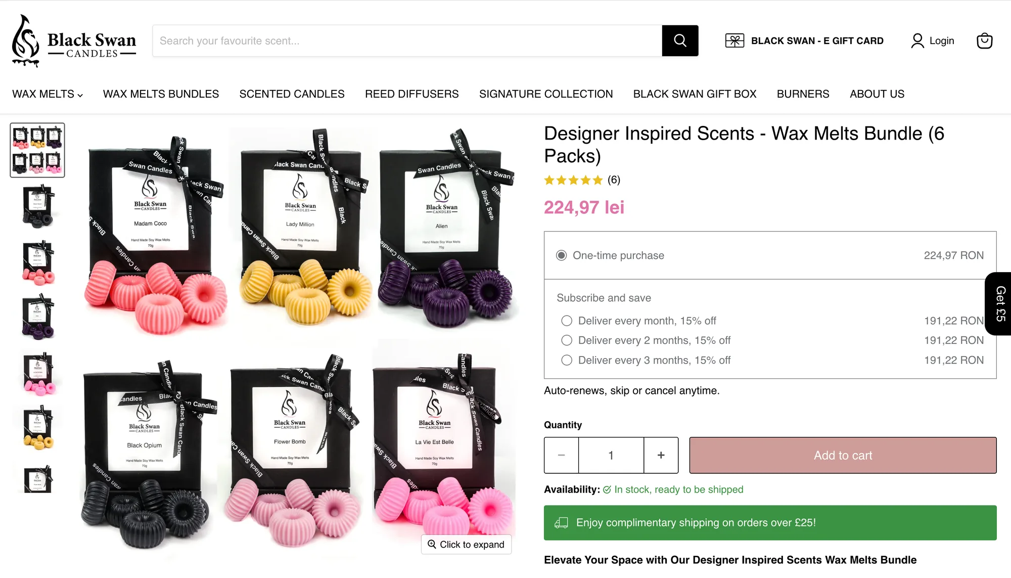 Black Swan Candles — Wax melt bundle with subscription purchasing options.