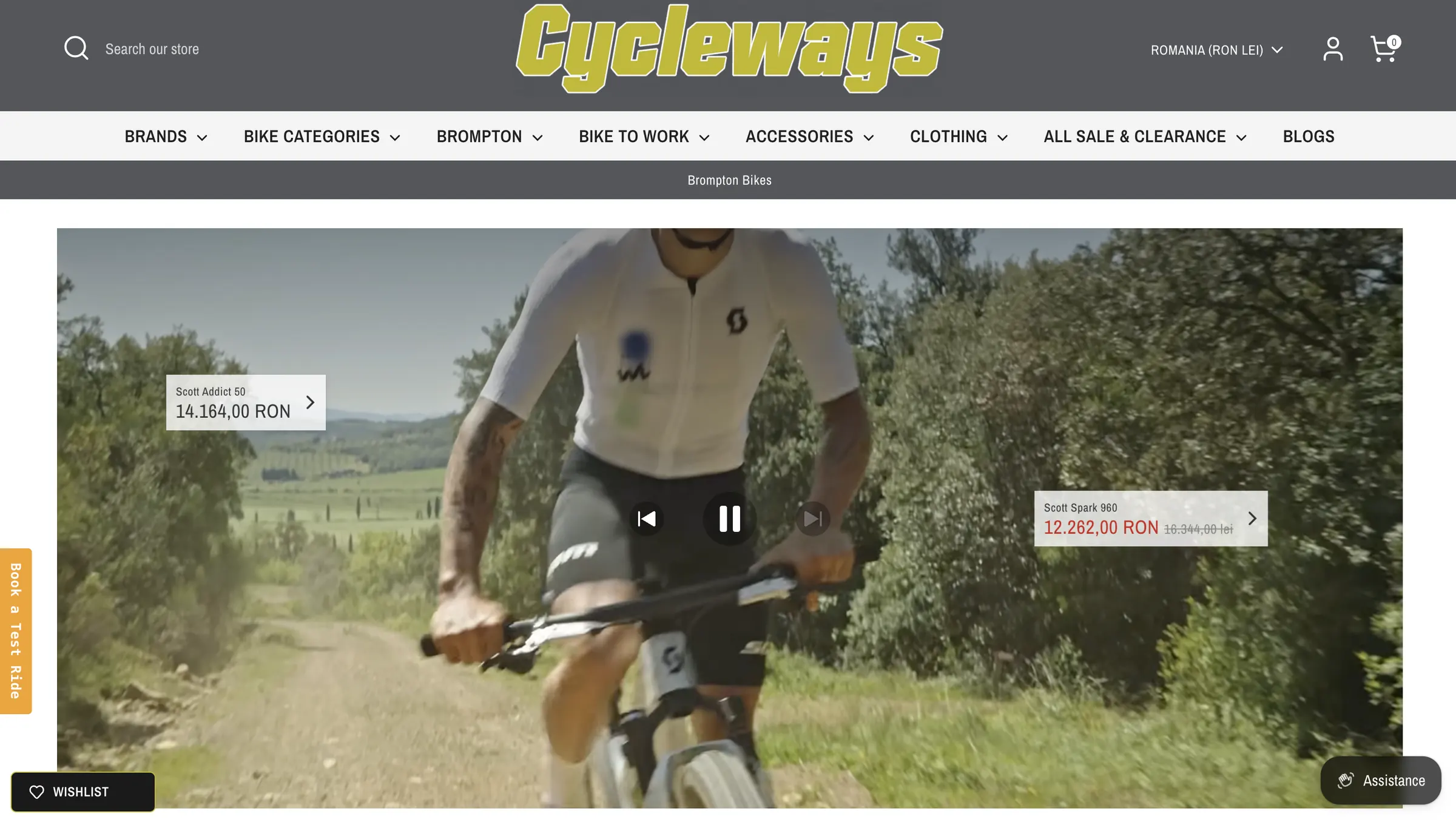 Cycleways — Homepage with a shoppable hero video and clear routes into brands, categories and Bike to Work.