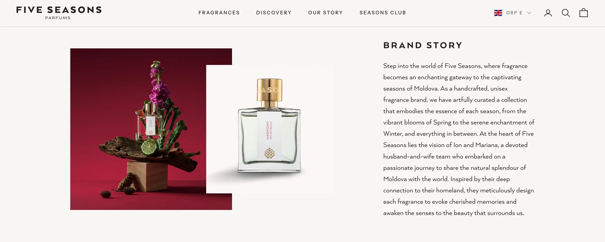 Five Seasons Parfums — Brand storytelling paired with perfume photography.