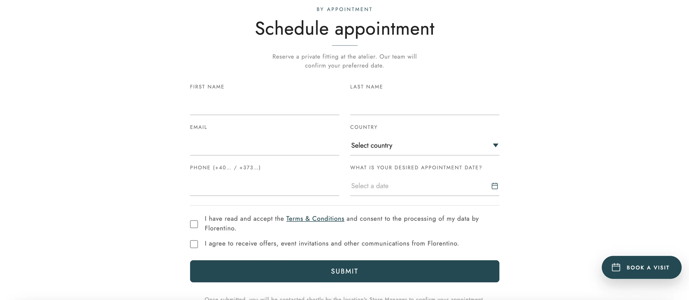 Florentino Delure — An appointment enquiry journey for private atelier visits.