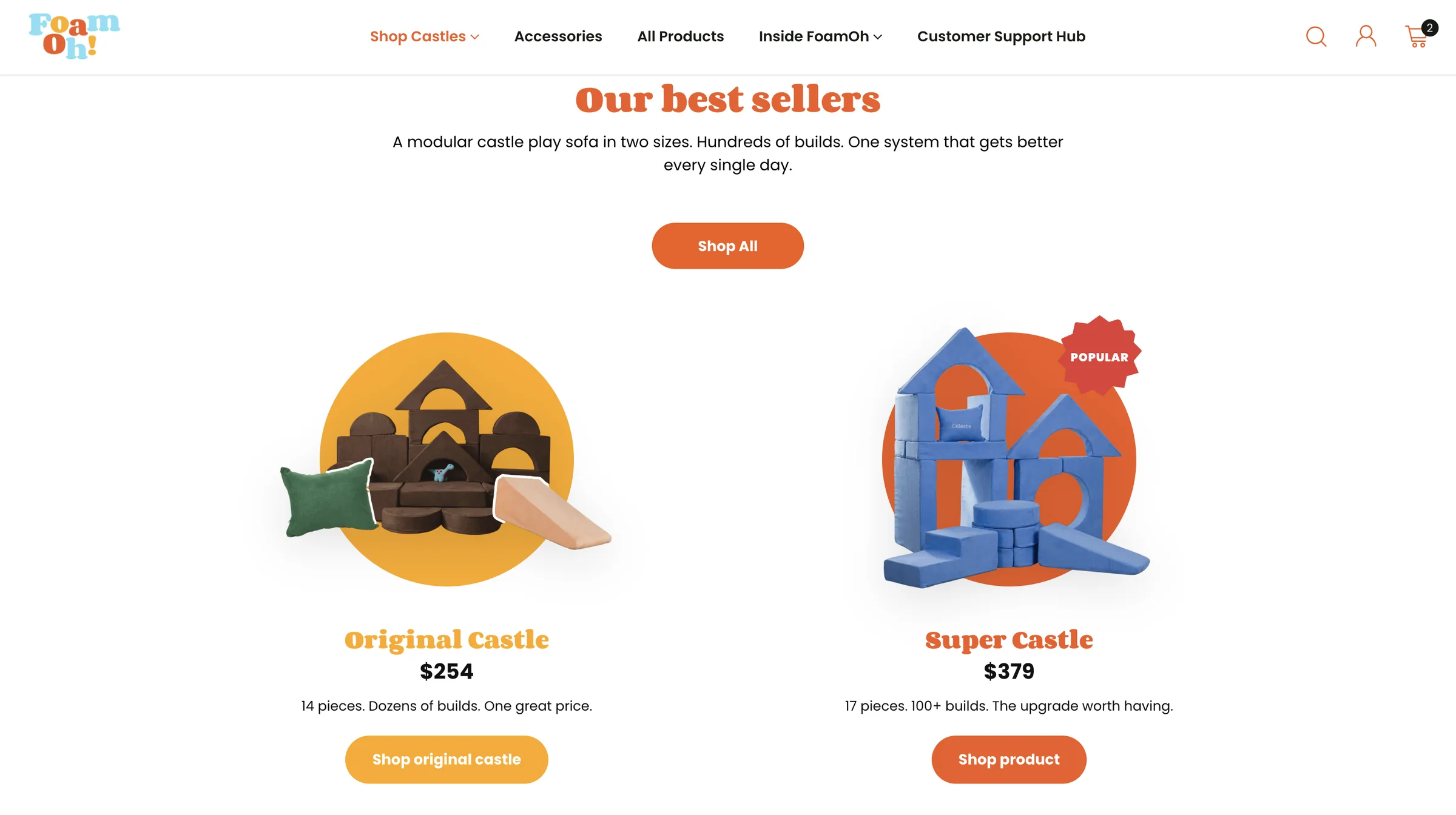 FoamOh — Original and Super Castle product comparison.