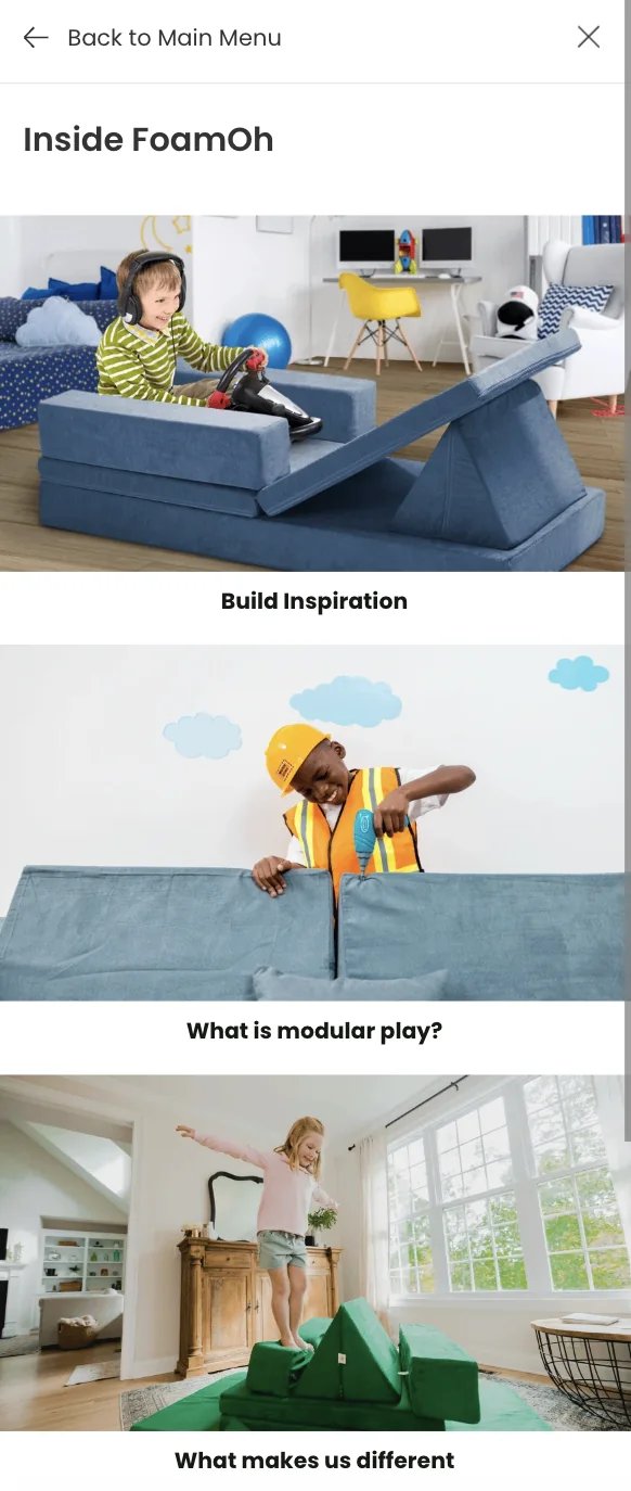 FoamOh — Visual mobile navigation for inspiration and brand content.