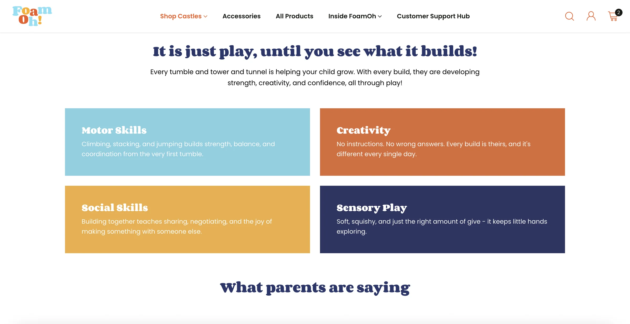 FoamOh — Colourful content blocks introducing the benefits of modular play.