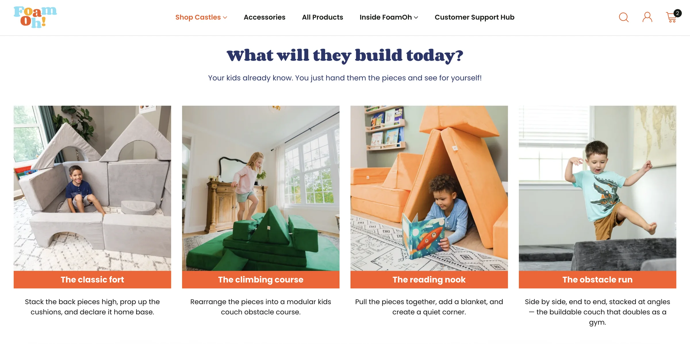 FoamOh — Play inspiration with forts, climbing courses, reading nooks and obstacle runs.