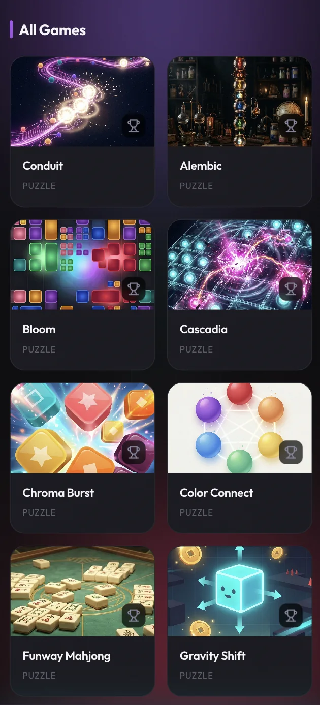 Funway Boutique — Mobile game catalogue with a two-column card layout.