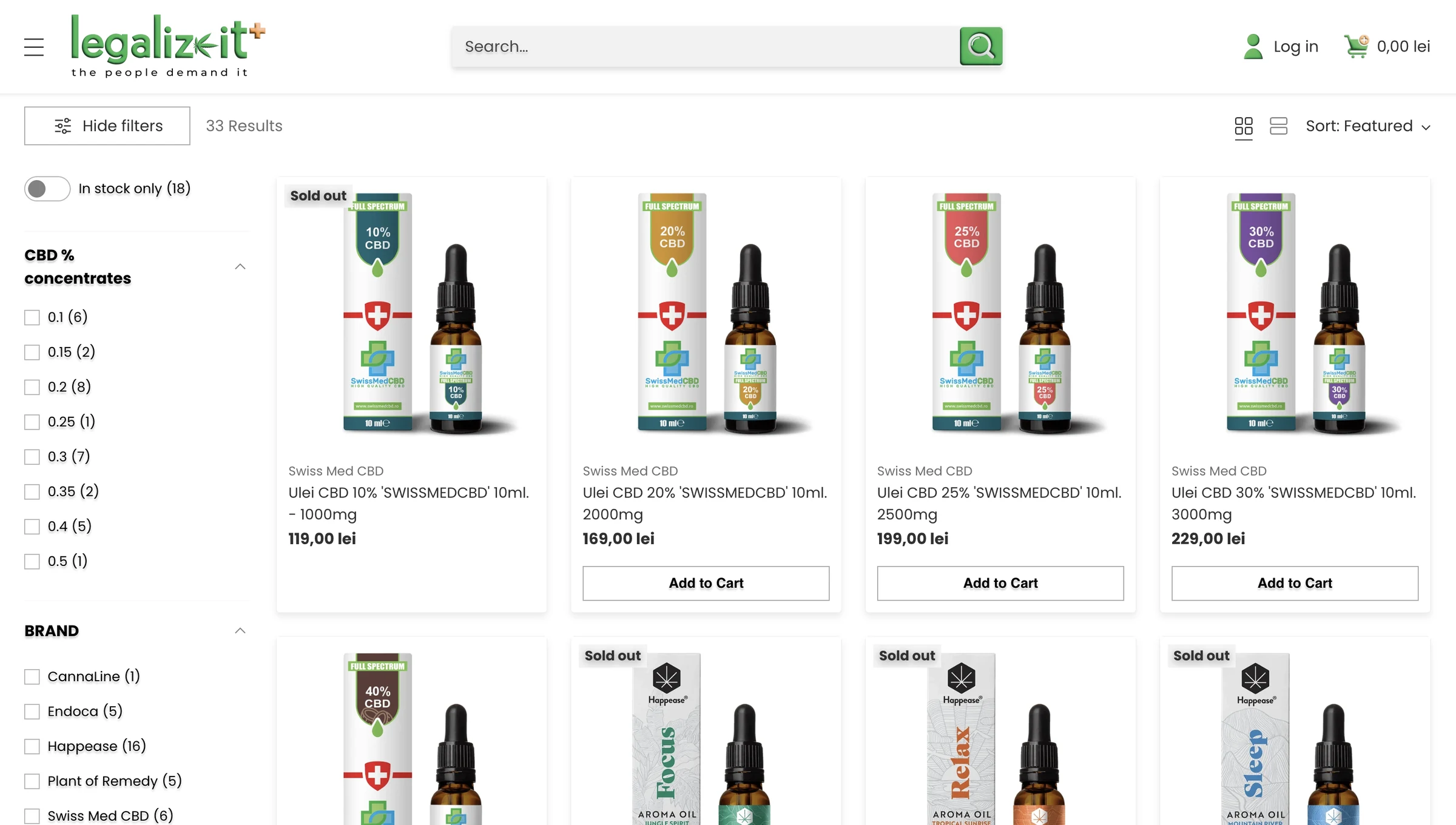 Legalize It Plus CBD Store — Collection browsing with product filters and sorting.