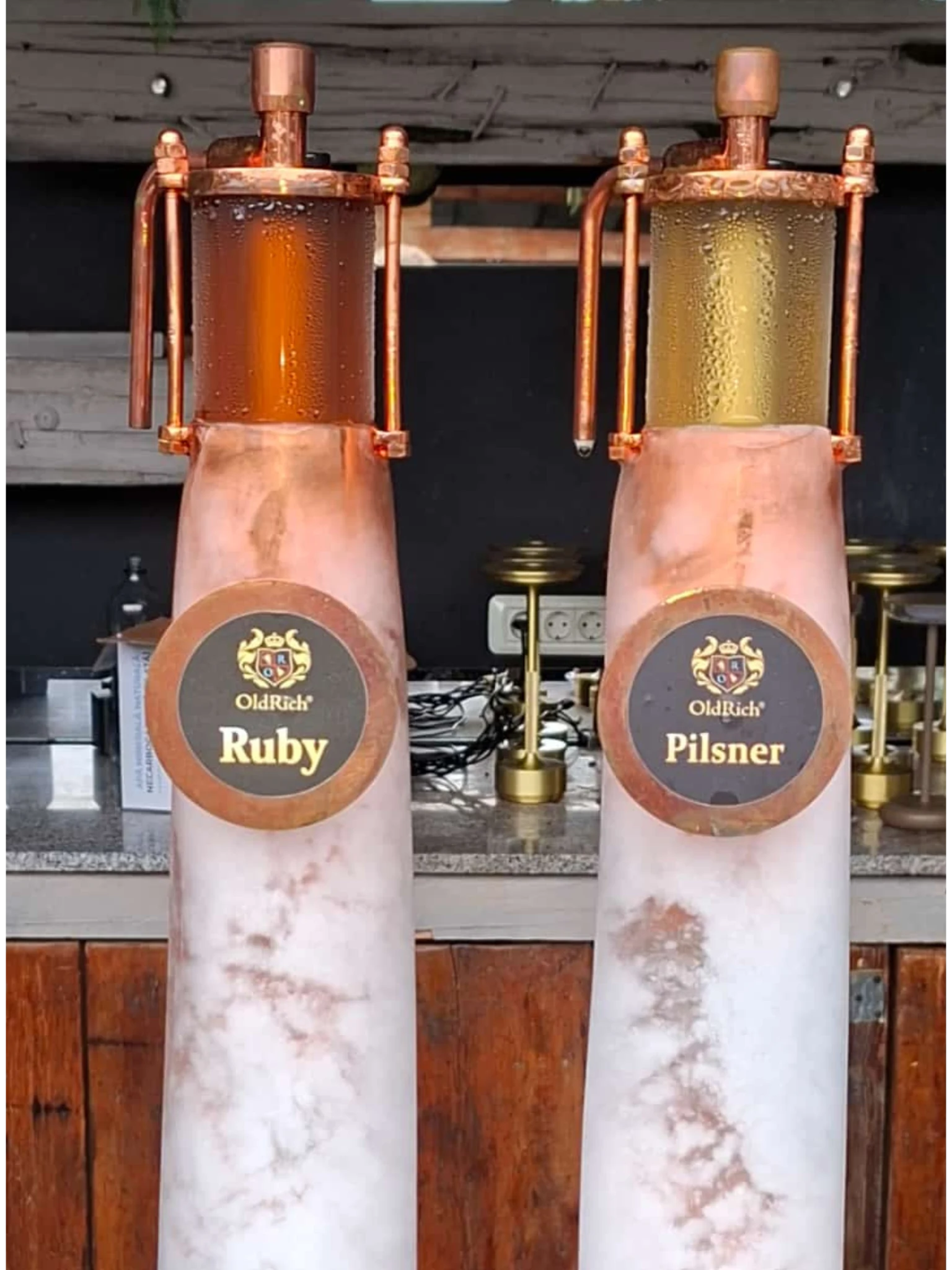OldRich Ruby and Pilsner branded beer dispensers