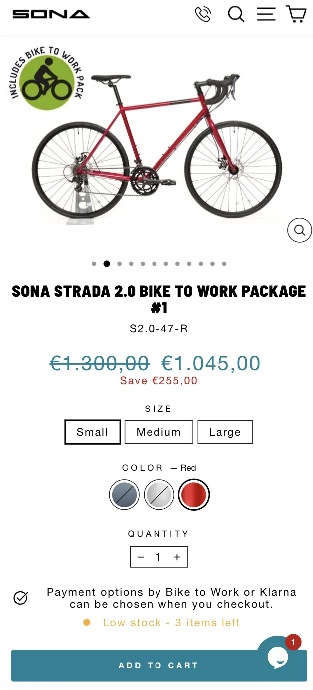 Sona — Product options and add to cart