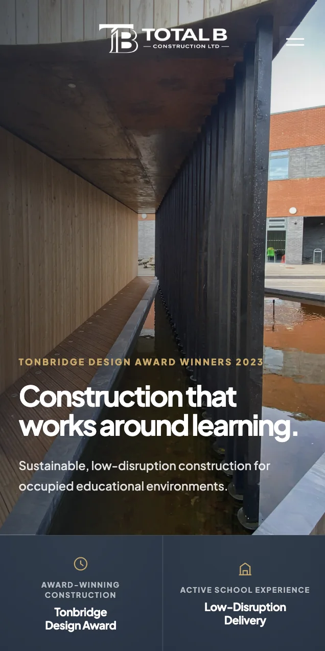 Total B Construction — Mobile homepage.