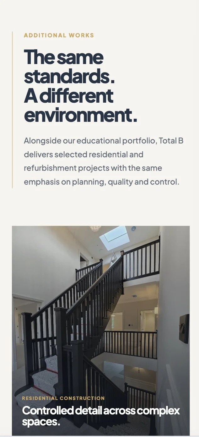 Total B Construction — Residential project presentation on mobile.